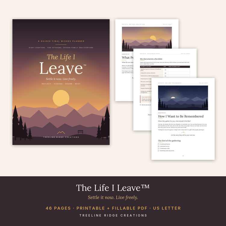 The Life I Leave final wishes planner cover and interior page preview