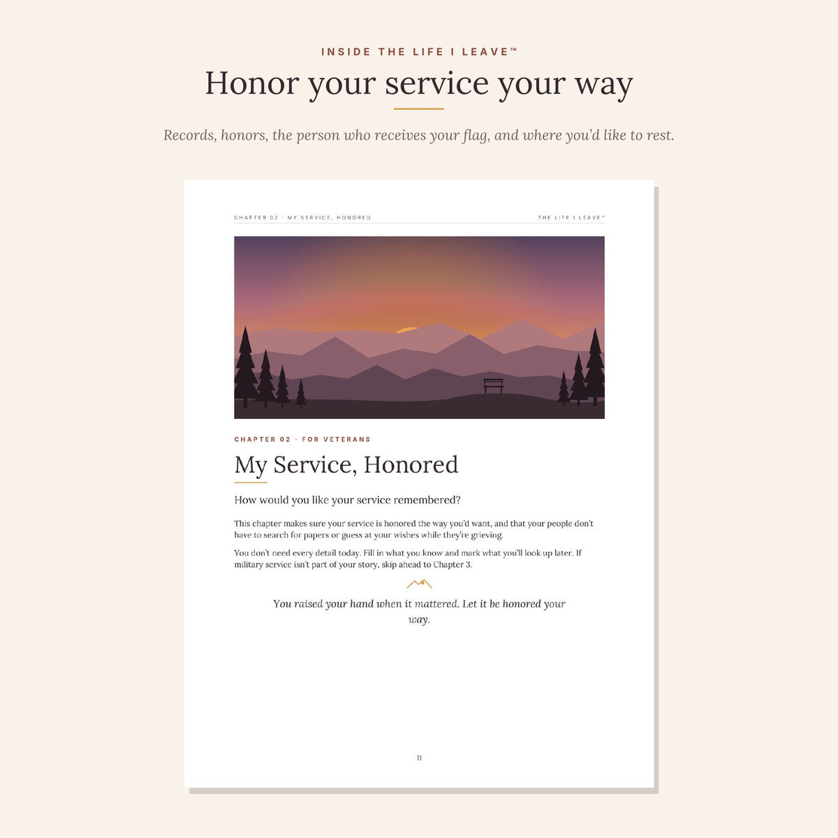My Service Honored chapter preview for recording military service wishes