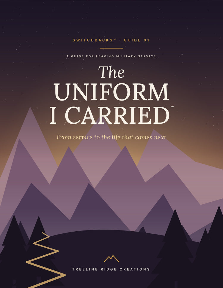 The Uniform I Carried Switchbacks Guide 01 cover with purple mountains and a golden winding path