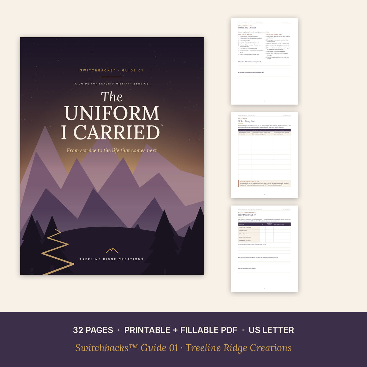 The Uniform I Carried preview showing printable and fillable worksheets