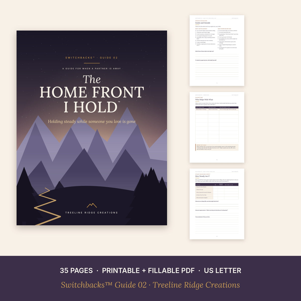 The Home Front I Hold preview showing worksheets from the 35-page printable and fillable guide