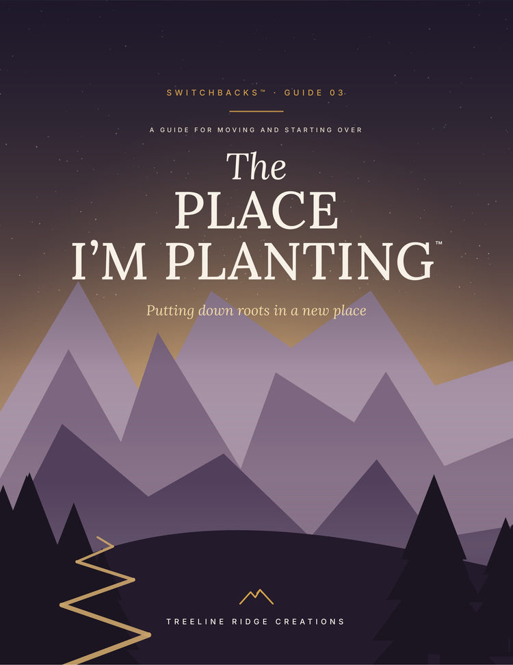 The Place I’m Planting Switchbacks Guide 03 cover with purple mountains and a golden winding path