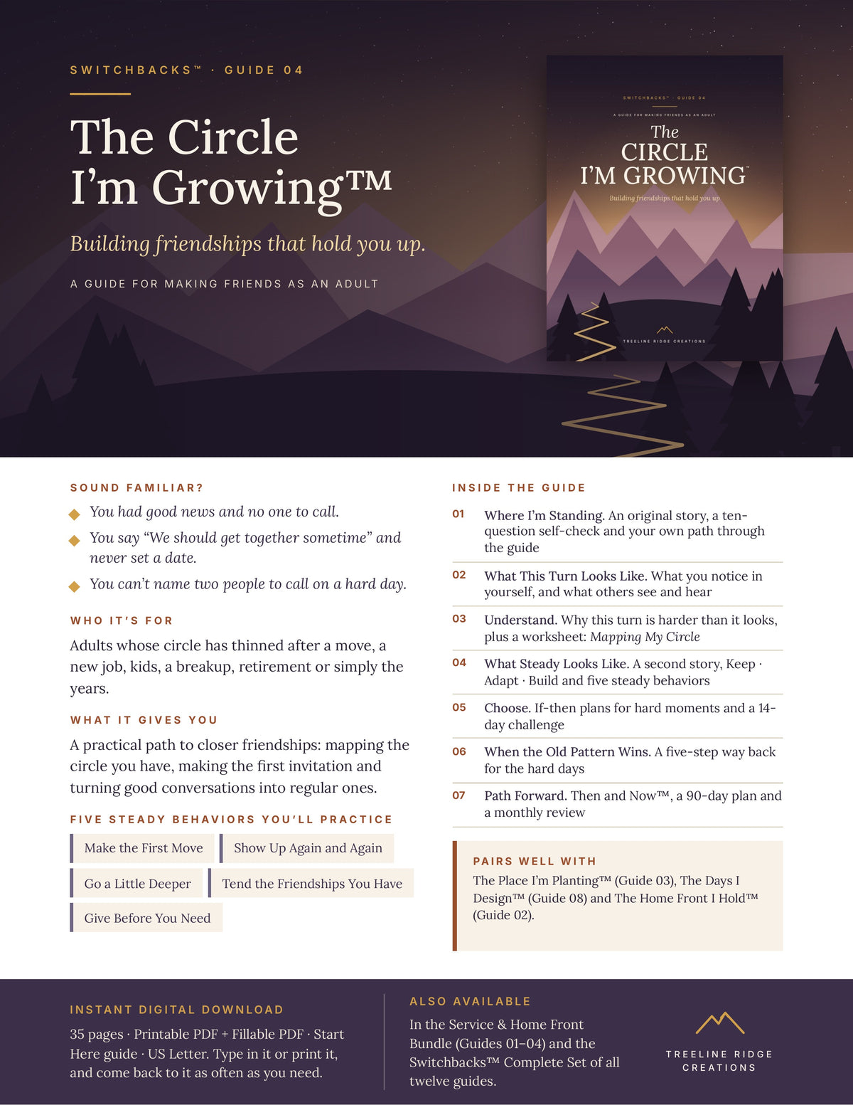 The Circle I’m Growing promo outlining adult friendship activities, five steady behaviors and planning tools