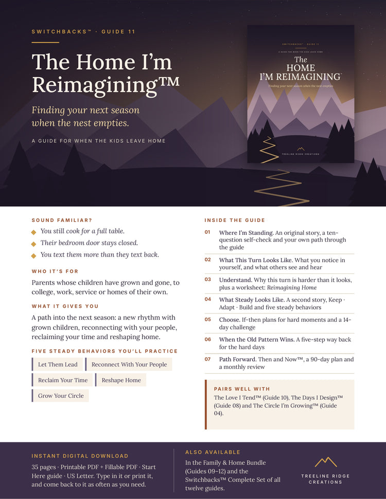 The Home I’m Reimagining promo outlining empty nest activities, five steady behaviors and planning tools