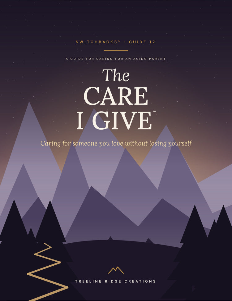 The Care I Give Switchbacks Guide 12 cover with purple mountains and a golden winding path