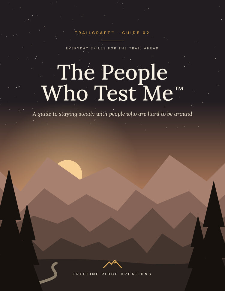The People Who Test Me Trailcraft Guide 02 cover with layered mountains and evergreen trees