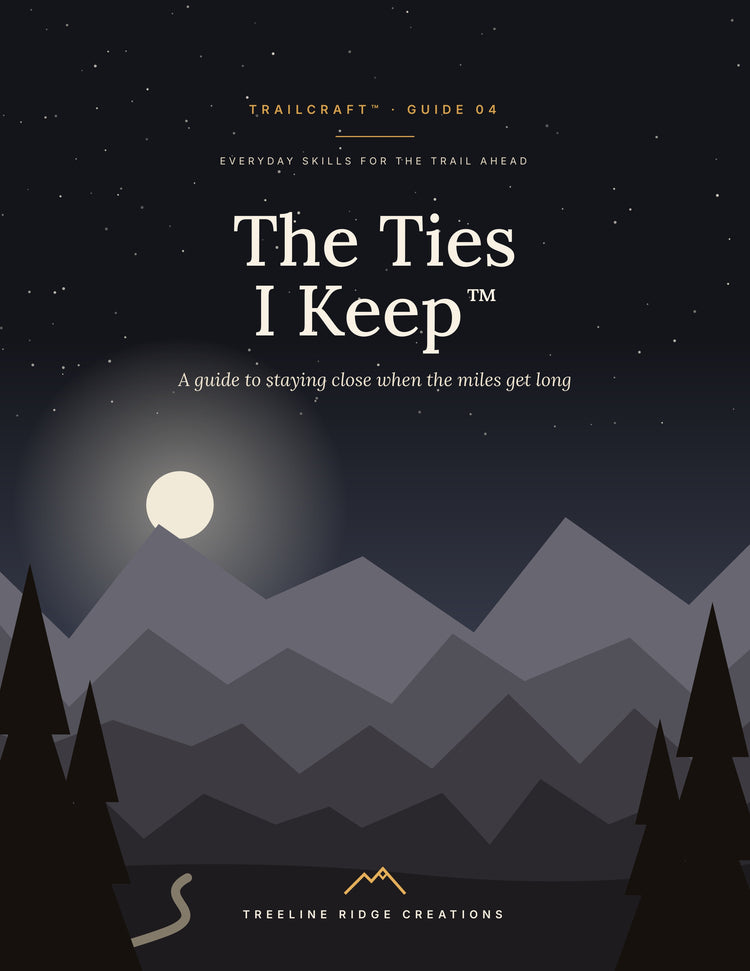 The Ties I Keep Trailcraft Guide 04 cover with moonlit mountains and evergreen trees