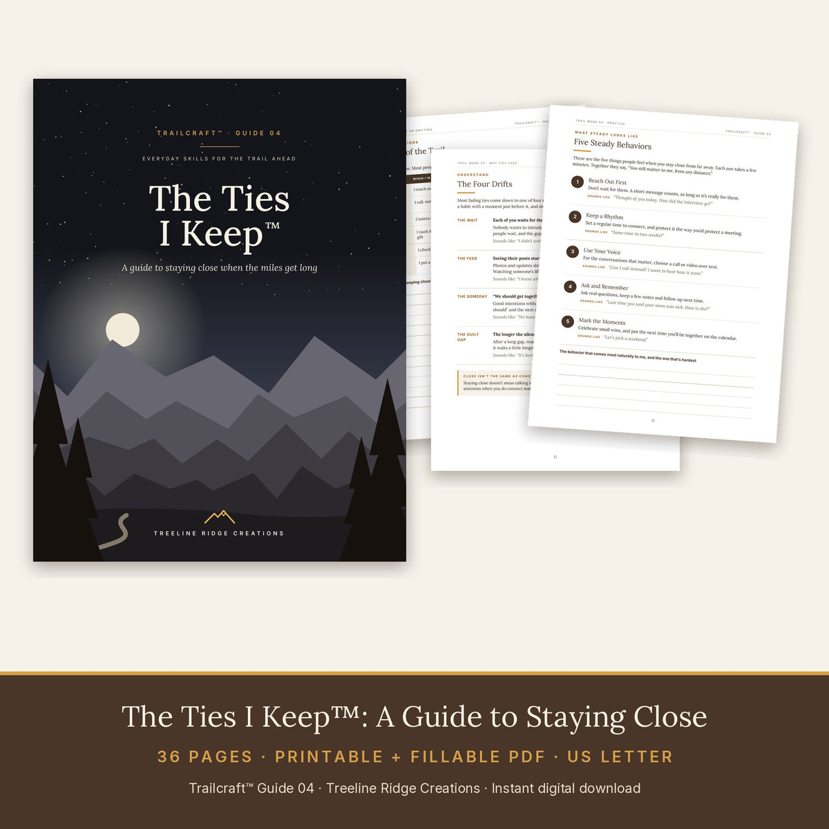 The Ties I Keep preview showing four drifts and five steady behaviors in a 36-page guide