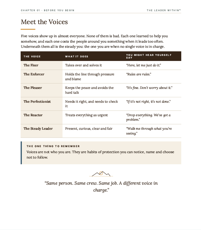 Meet the Voices workbook preview introducing leadership habits and the Steady Leader