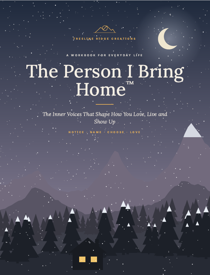 The Person I Bring Home workbook cover with a snowy forest, mountain landscape and crescent moon